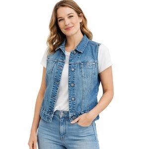 Limited America Blue Jean Button Down Sleeveless Denim Vest Large